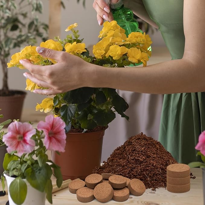 Halatool 50pcs Organic Coconut Coir Pellets Soil for Seed Starter, 30mm Compressed Coco Coir Potting Soil for Growing Vegetables, Fruits, Flowers