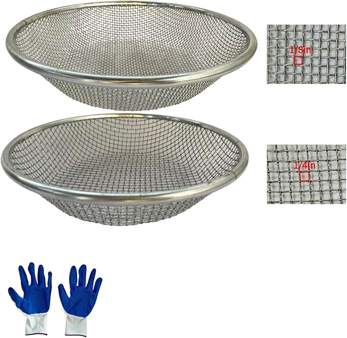 2PCS Soil Sifter for Gardening,Compost Sifter for 5 Gallon,Sieve for Compost,Sand,Gravel,Rock Sifter,Captures Dirt Sawdust,Soil Screening for Landscaping,Construction(1/4'',1/8''Mesh Screen)