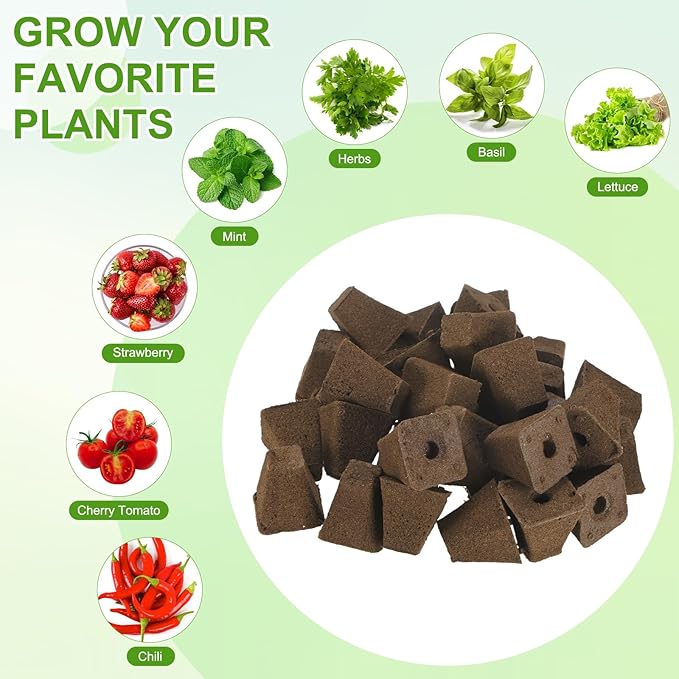 20-Pack Grow Sponges, 1.5x0.8x1.5 Inch Replacement Root Growth Sponges Seed Pods for Plant Rooting/Seed Germination/Hydroponic Gardens System Supplies, Starter Plug for Seeds