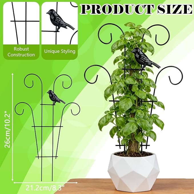 14.2 inch Small Trellis for Potted Plants, 2 Pack Rustproof Metal Plant Trellis for Climbing Plants Indoor, Sturdy Houseplant Support with Bird Ornament for Ivy, Pothos, Hoya, Vine (2 Pack)