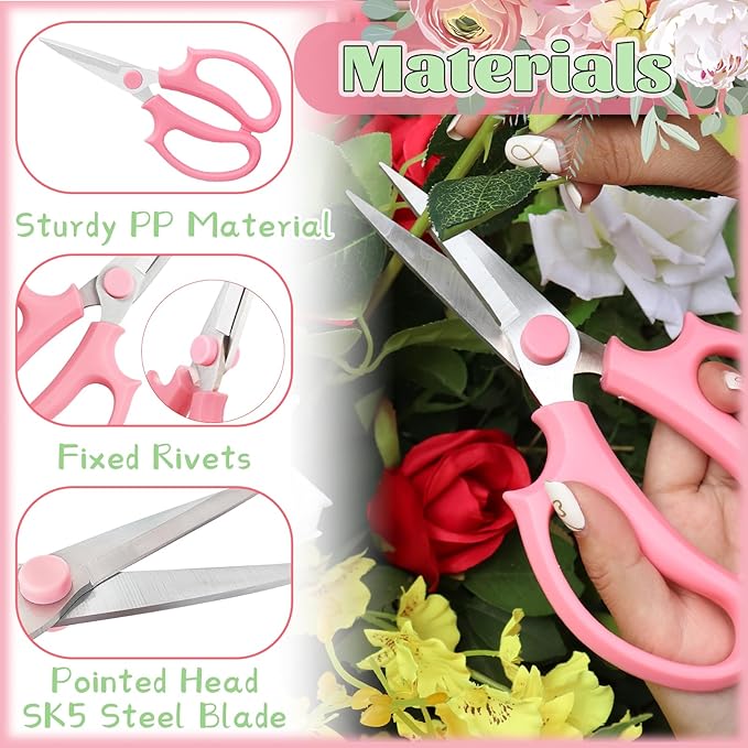 3 Pcs Pink Garden Flower Shears,Premium Floral Scissors with Comfortable Handles,Stainless Steel Floral Scissors Shears for Flower Arrangement,Gardening Tool