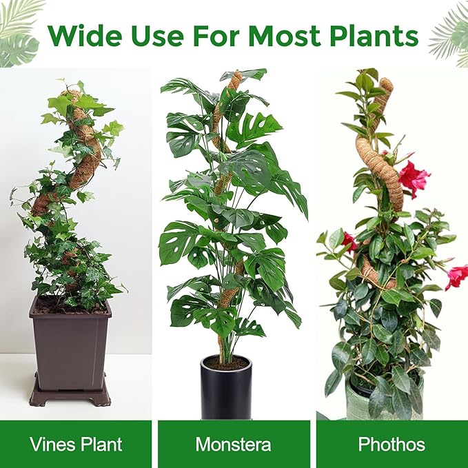 Bendable Moss Pole for Plants, 2 Pack 27.5 Inch Monstera Plant Support Stakes, Moss Poles for Climbing Plants with Jute Rope, Coco Coir Pole Indoor Plant (2, 3CMX70CM)