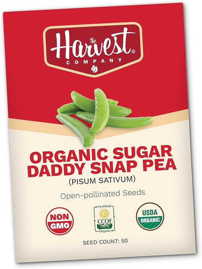 The Harvest Company Organic Seeds Collection – USDA Certified, Non-GMO, Open-Pollinated for Indoor & Outdoor Planting (Sugar Daddy Snap Pea)