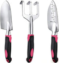 Garden Tools Set, 3-Piece Heavy Duty Gardening Hand Tools, Rust-Proof Cast Aluminum Construction with Soft Non-Slip Rubber Grips, Ideal for Digging, Planting, Weeding & Transplanting (Purple)