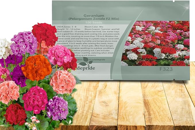 Outsidepride Mix Geranium Seeds for Planting - 100 Pcs Annual, Heat & Drought Tolerant Flower Seeds with Green Foliage & Mix Blooms for Pots, Borders & Lush Summer Garden Displays