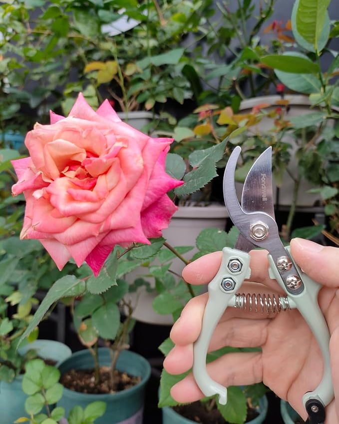 Fondwell 6" Gardening Shears Hand Pruners: Lightweight Garden Trimmers with Bypass Blades - Reliable Bonsai Cutters for Small Plants