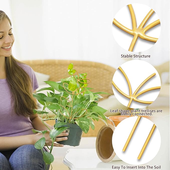 4 Pcs Small Metal Trellis for Potted Plants, Indoor Plants Trellis for Climbing, Mini Plant Trellis Support Stake House Plant Trellis for Garden Potted, Hoya, Pothos, Flower, Monstera (Gold)