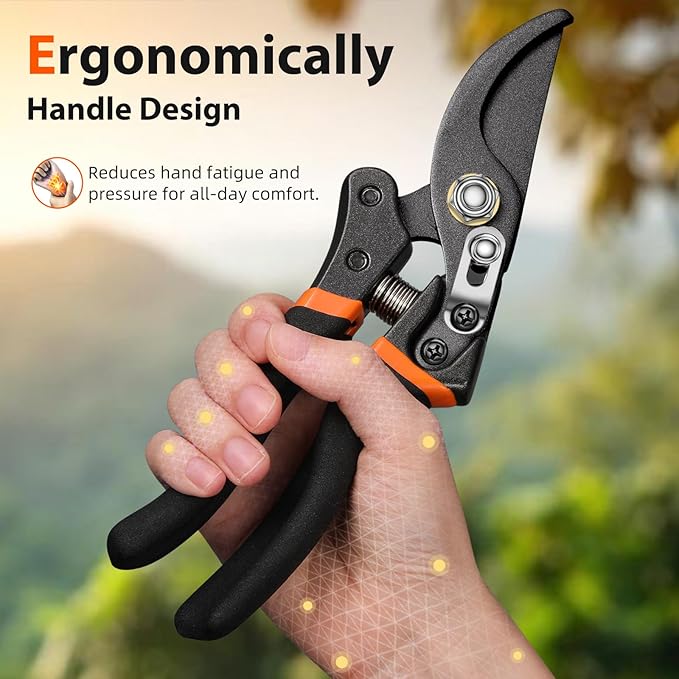 Decerk® 2 Pack Pruning Shears Set, 8.5" Bypass Hand Pruner & 6.5" Precision Snips with Sharp SK5 Steel Blades, Garden Clippers Scissors for Fresh Branch Plant Flower Bonsai