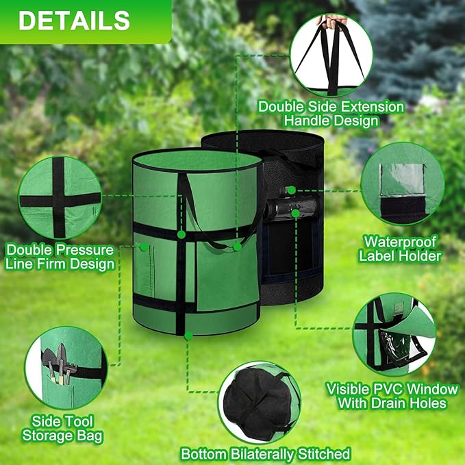 7 Gallon Potato Grow Bags with Viewing Window, 300G Nonwoven Garden Planting Pots, Heavy-Duty Surround Handles for Gardening Supplies (2Pack Grow Bags)