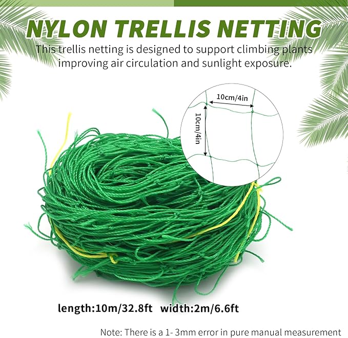 27 Strands Nylon Trellis Netting, Versatile Garden Support Netting, 32.8' x 6.6' for Climbing Plants, Ideal for Vegetables, Fruits, and Vines, Perfect for Home and Garden Use