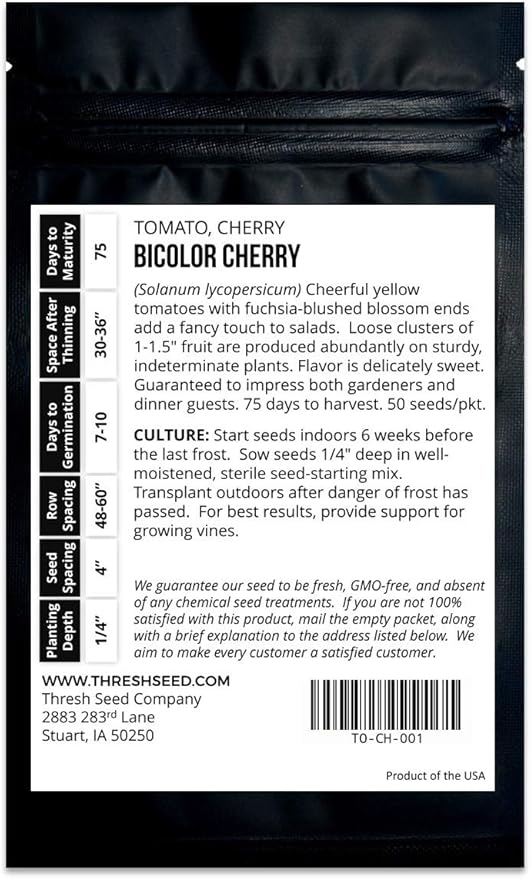Bicolor Cherry Tomato - 50 Seeds - Heirloom & Open-Pollinated Variety, USA-Grown, Easy-to-Grow, Non-GMO Vegetable Seeds for Planting Outdoors in The Home Garden, Thresh Seed Company