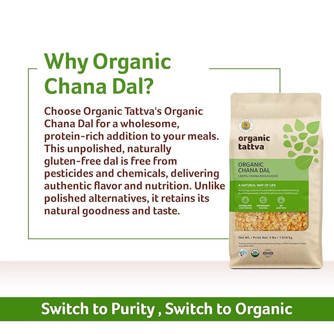 Organic Tattva Chana Dal (4 lbs) - Split Chickpeas Yellow Lentils Organic, Gluten Free, Vegan & Kosher - High Protein Lentils Dry - Pure Garbanzo Beans Dal for Everyday Nutrition - USDA Certified