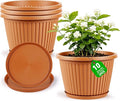 Planter-Pots-for-Plants-Indoor-Outdoor, 4 Pack 10 Inch Plastic Flower Pots with Saucer & Drainage Holes, Modern Garden Planters for Planting Medium Large Plants，Decorative Resin Garden Pots