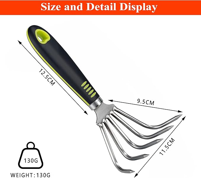 SHANFEEK Garden Rake 5-Claw Landscape Dethatcher Thatching Beach Combing Rake for Digging Clam Shell Defoliation Hoe Garden Tool for Loosen The Soil (Green)