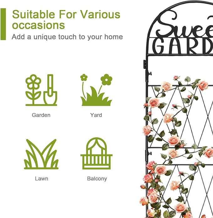 hogardeck 1PC Metal Garden Trellis 45 * 14 inch for Climbing Plants Flowers Outdoor,Heavy Duty,Black Coating Rustproof Trellis for Rose, Vegetable, Flowers, Perfect for Training Climbing Plants