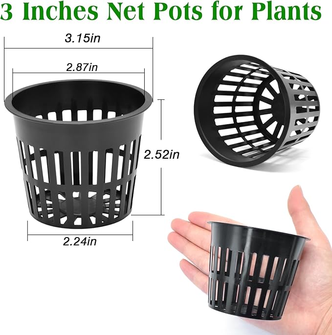ZeeDix 3 Inch Net Pots for Hydroponics, 50 Pack Mesh Net Cups Hydroponic Baskets Plant Nursery, Reusable Heavy Duty Wide Lip Round Bucket Basket for Plants