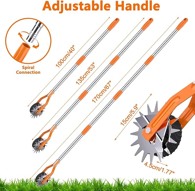 Edger Lawn Tool - 67 inch Wheel Rotary Lawn Edger with Adjustable Stainless Steel Handle, Grass Edge Trimmer for Sidewalks, Driveways & Landscaping (Orange)