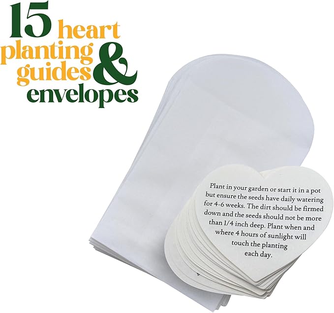 Seed Bloom 15 Sets of Heart Planting Guide with Glassine Envelopes – Perfect for Seed Paper Products, Wedding Favors, and Gift Sets