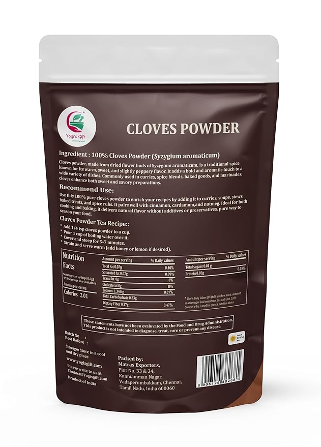 Clove Powder 1 LB – Ground Cloves Spice for Cooking, Baking & Tea – 100% Pure and Natural Cloves Powder – Finely Ground Clove for Rich Aroma & Flavor – By Yogi’s Gift®