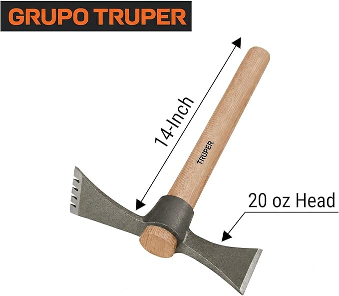 Truper Mattock-Axe Tool, 20 oz Forged 5160 Chrome Steel Head with 3-3/8-Inch Chisel, 14-Inch Overall Length, Wood Handle (Model MART-TH /19817)