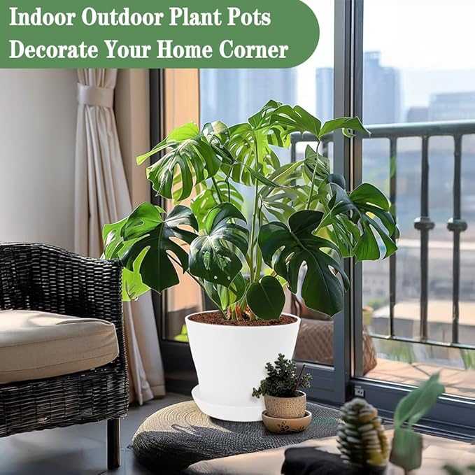6.7 Inch Plant Pots Indoor Outdoor, 8 Pack Colorful Plant Flower Pots with Drainage Holes and Saucers Plastic Planters Nursery Pots for Garden Plants Flowers Succulents