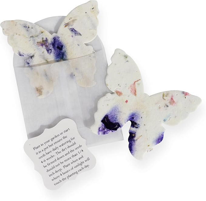 Seed Bloom Wildflower Seed Paper - Set of 24 Purple Butterfly-Shaped with Envelope and Planting Instruction, Writable & Plantable Gift for Mom and Plant Lover, Ideal for Wedding, Memorial, Baby Shower