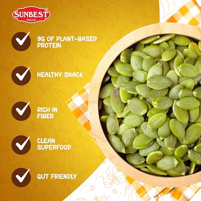 Sunbest Natural Raw Pumpkin Seeds, 5 lbs – Unsalted & Shelled – Bulk Bag, Whole Pepitas, Pumpkin Seeds to Eat – For Snacking, Baking & Topping – Rich in Essential Fatty Acids, Iron & Protein (80 oz)