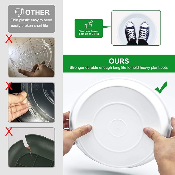 TITE 3 Pack Plant Saucer Heavy Duty Sturdy Drip Trays for Indoor and Outdoor (16 Inch, White)