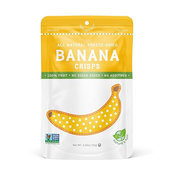 Nature’s Turn Freeze-Dried Banana Crisps – Healthy, Gluten-Free, Crispy & Delicious, Plant-Based Snack, Ideal for Cereal, Smoothies, School Lunches, & On-the-Go, Bags of 6 (0.53 oz Each)