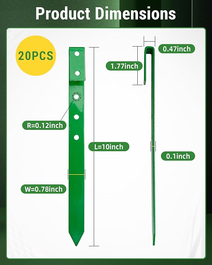 20Pcs Landscape Edging Garden Stakes,10 Inch Metal Garden Stakes,Fence Stakes,Metal Stakes for Edging,Terrace Board,Grass Barrier,Garden Edging Coil (Green2)