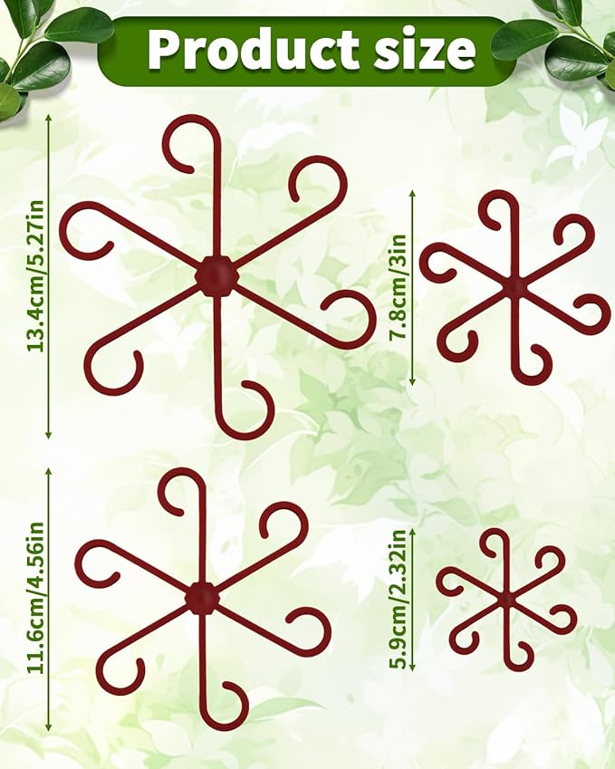 4 PCS Plant Stem Support, Climbing House Plant Stem Support, Plant Supports for Indoor Plants, Reusable Houseplant Accessories（Red）