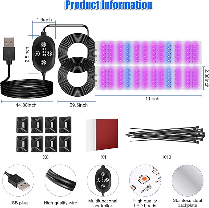 Grow Light for Indoor Plants, USB LED Grow Lamp, Waterproof Grow Light with 3/6/12H Timer Switch for Indoor Plants Seeding Veg Flower Growing Lamp