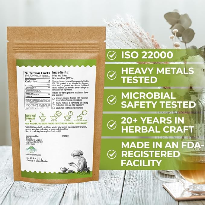 4 oz Wild Yam Root Herbal Tea (Dioscorea) - 113g Wild Yam Root Loose Herb Tea Ñame Silvestre