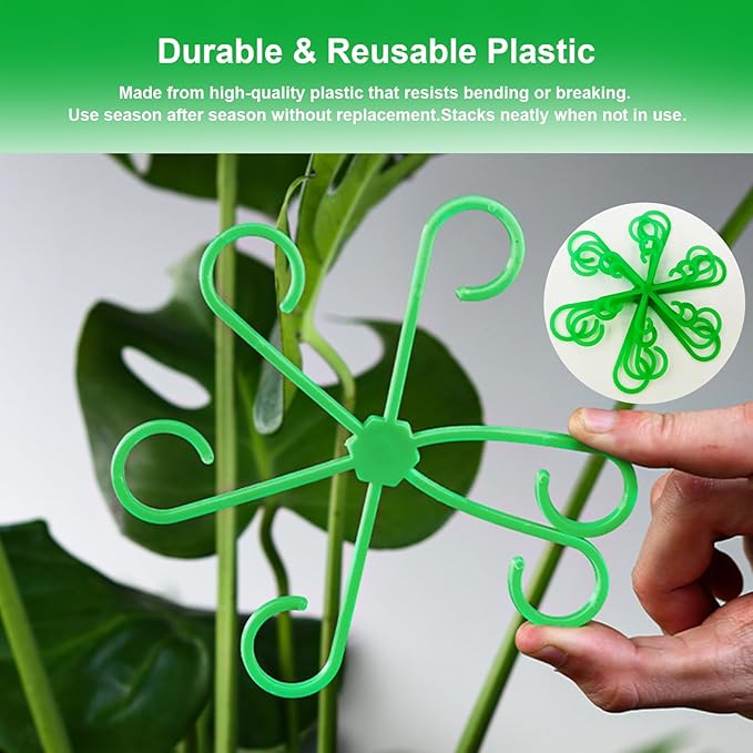 6pcs Climbing Houseplant Stem Supports,Plant stem Support Indoor Outdoor Use,Stem Hook Growth Accessories for Plant Garden, Promotes Upright Growth and Airflow(Green)