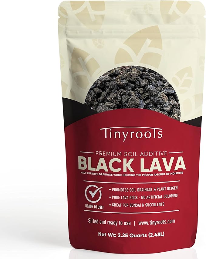 Tinyroots Black Lava Rock for Plants, 2.25 Quarts, Premium Sifted Bonsai and Cactus Soil Aggregate Used for Top Dressing, No Dyes and No Chemicals, 1/8 to 1/4 Inch Particle Size
