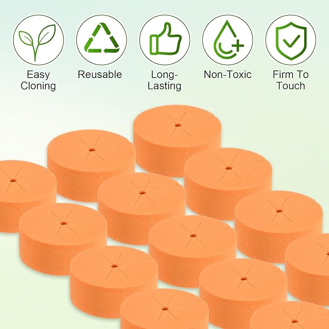 30-Pack Cloning Collars Inserts, Hydroponics Sponge Systems Cloning DIY Foam Cloner Inserts Fits 2" Net Pots for Hydroponic/DIY Cloner/Clone Machines/Plant Germination [Orange]