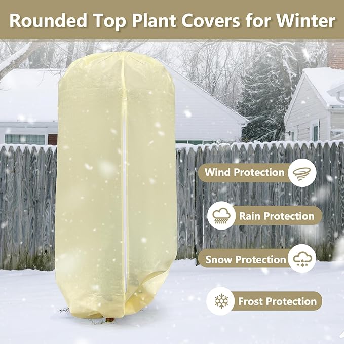 2 Pack Rounded Top Plant Covers Freeze Protection for Winter, Plant Covers for Winter, 47" X 72" Tree Frost Protection Blankets Outdoor With Zipper/Drawstring, for Shrub Bush Fruit Tree Potte(Beige)