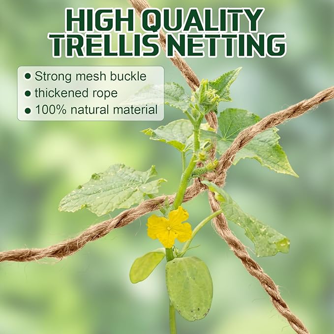 1 Piece 8 ft Jute Net Plant Support Netting Heavy Duty Garden Plant Trellis Netting for Climbing Plants Outdoor Indoor Grow Net for Cucumber Vine Tomatoes Peas Flower Fruits Vegetables