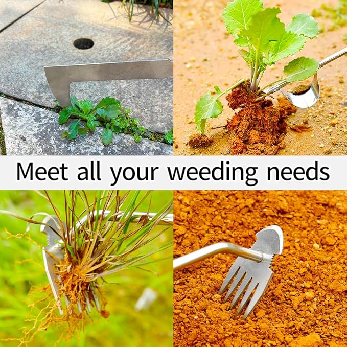 3 Pack Manual Weed Puller Tool, New Garden Stainless Steel Weeder Tool Hand Weeder Tool,Multi-Purpose Weed Remover Tool Weeding Tools for Gardening(Rubber Handle)
