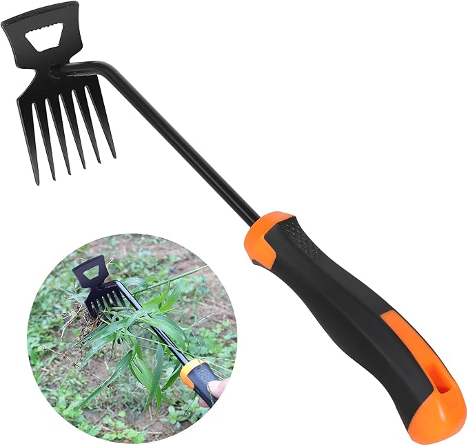Weed Remover Tool,Garden Weeder Tool,New Manganese Steel Gardening Weeding Tools,for Hand Weeder for Vegetable Gardening Backyard Farm Planting & Uprooting Weeding Tool(Rubber Handle)