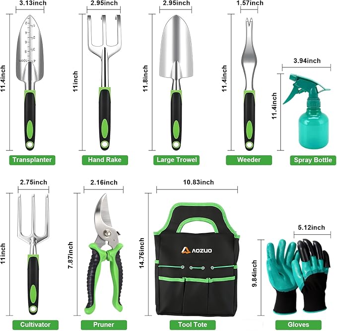 Garden Tools Set - Rust-Proof Aluminum Gardening Tools Set with Organizer Handbag, Durable Garden Tool Set - Gardening Gifts for Women and Men