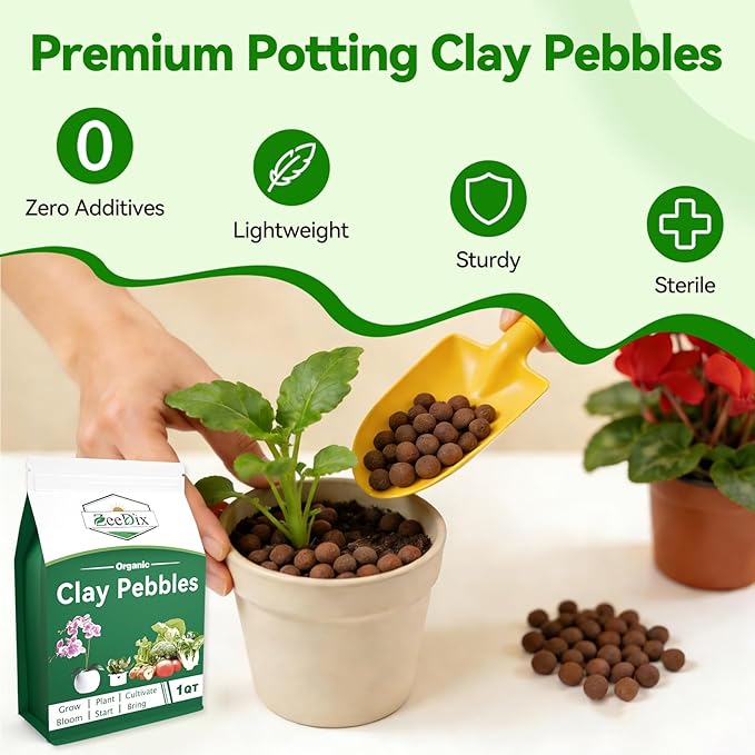 Zeedix 1QT Leca Clay Pebbles for Plants, 4mm-16mm Clay Balls Hydroton Leca Balls for Hydroponic Growing Gardening Orchids Drainage Decoration Aquaponics