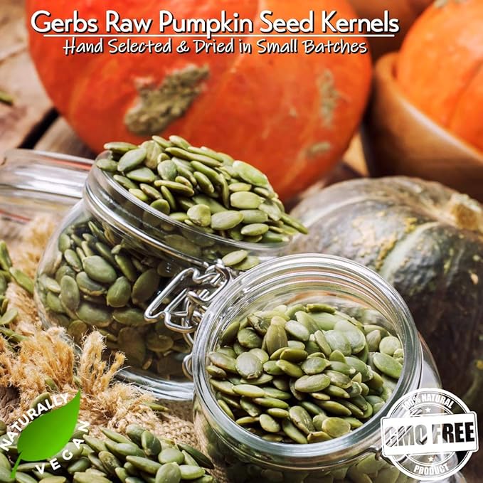 Gerbs Raw Pumpkin Seed Kernels 1 lb. | North American Grown, No Artificial Additives, Resealable Bag | Mild & Crunchy Texture | Top 14 Allergen-Free