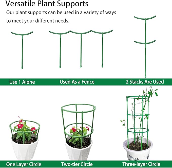 Belit 12 Pack Plant Support Stake, Half Round Plant Support Ring Plastic Plant Cage, Flower Pot Climbing Trellis for Clivia, Roses, Hydrangea, Indoor Plants, 5.5" Wide x 9.8" High