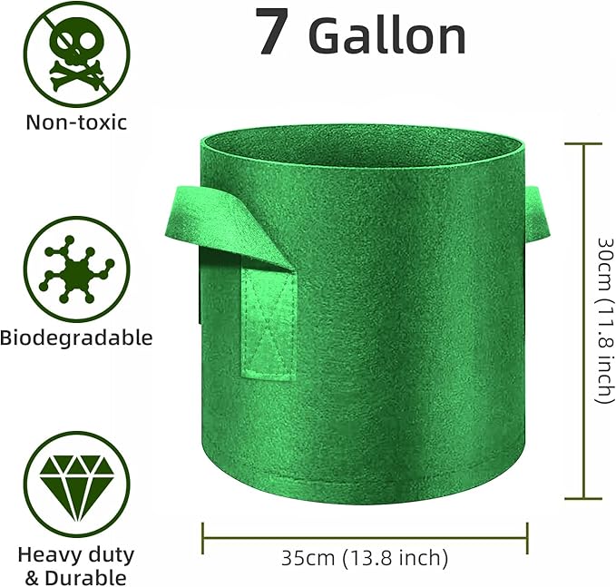 12-Pack 7 Gallon Plant Grow Bags, Thickened Nonwoven Fabric Pots with Handles, Vegetable Planter Bags Containers, Cloth Planters for Garden Vegetable/Flower/Plant/Fruits Outdoor (Green)
