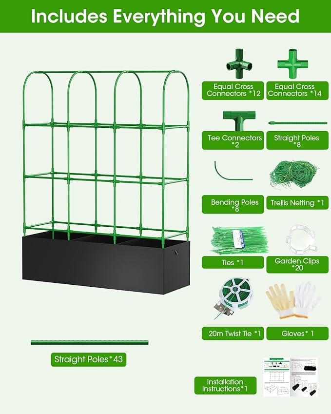 Cucumber Trellis with Grow Bags for Garden, U Frame Garden Trellis for Climbing Plants, Metal Plant Trellis with Garden Netting for Vegetables Flowers Fruits(4 Arches)