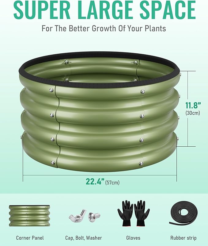 ZXZYHFTY Raised Garden Bed, 0.6 mm Galvanized Steel Round Planter Box with Open Bottom, Green, 2 x 2 x 1 FT, 1 Pack