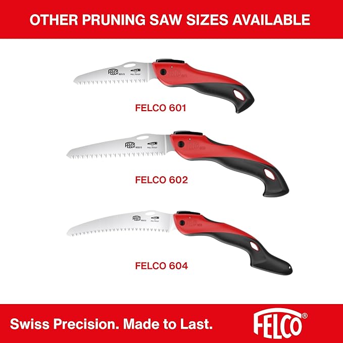 FELCO 602 Folding Pruning Saw – Compact Pull-Stroke Saw for Gardening & Vineyard Use | Tree Branch Cutter | Folding Handsaw with Chrome-Plated 6.3" Blade, Non-Slip Handle, Blade Lock, Swiss Precision