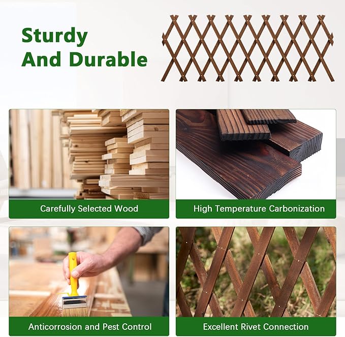 Expandable Garden Trellis, 13.2" x 63" Trellis for Climbing Plants Outdoor, Wooden Lattice Fence Wall Panel Lattice Panels for Outside, for Climbing Plants Vine Ivy Rose Cucumbers Clematis
