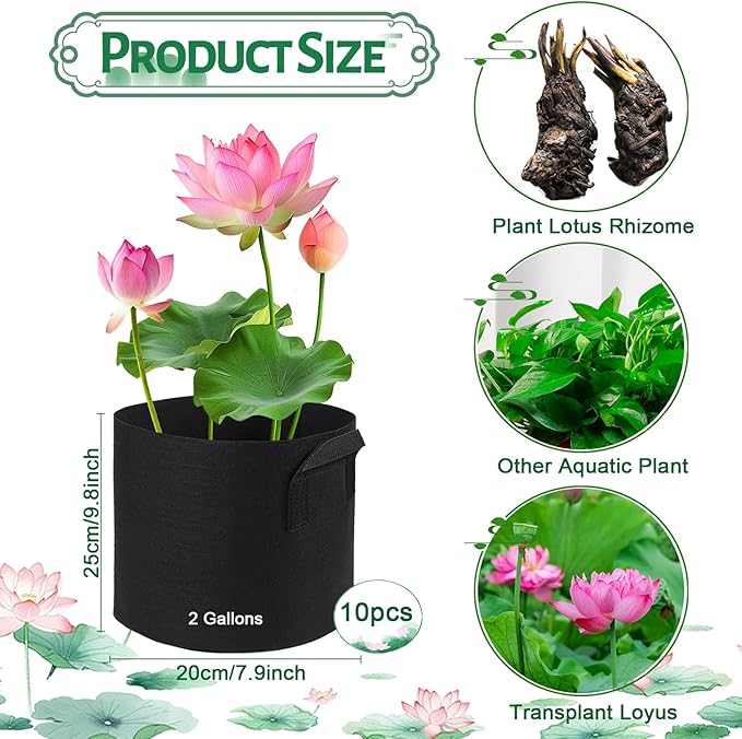 XGBDL 10 Pack Lily Plant Pots for Pond, Aquatic Pond Planter for Pond Reusable Pond Plant Basket Grow Bags for Pond, Aquatic Plants, Potato, Carrot, Onion, Flower (2 Gallon)
